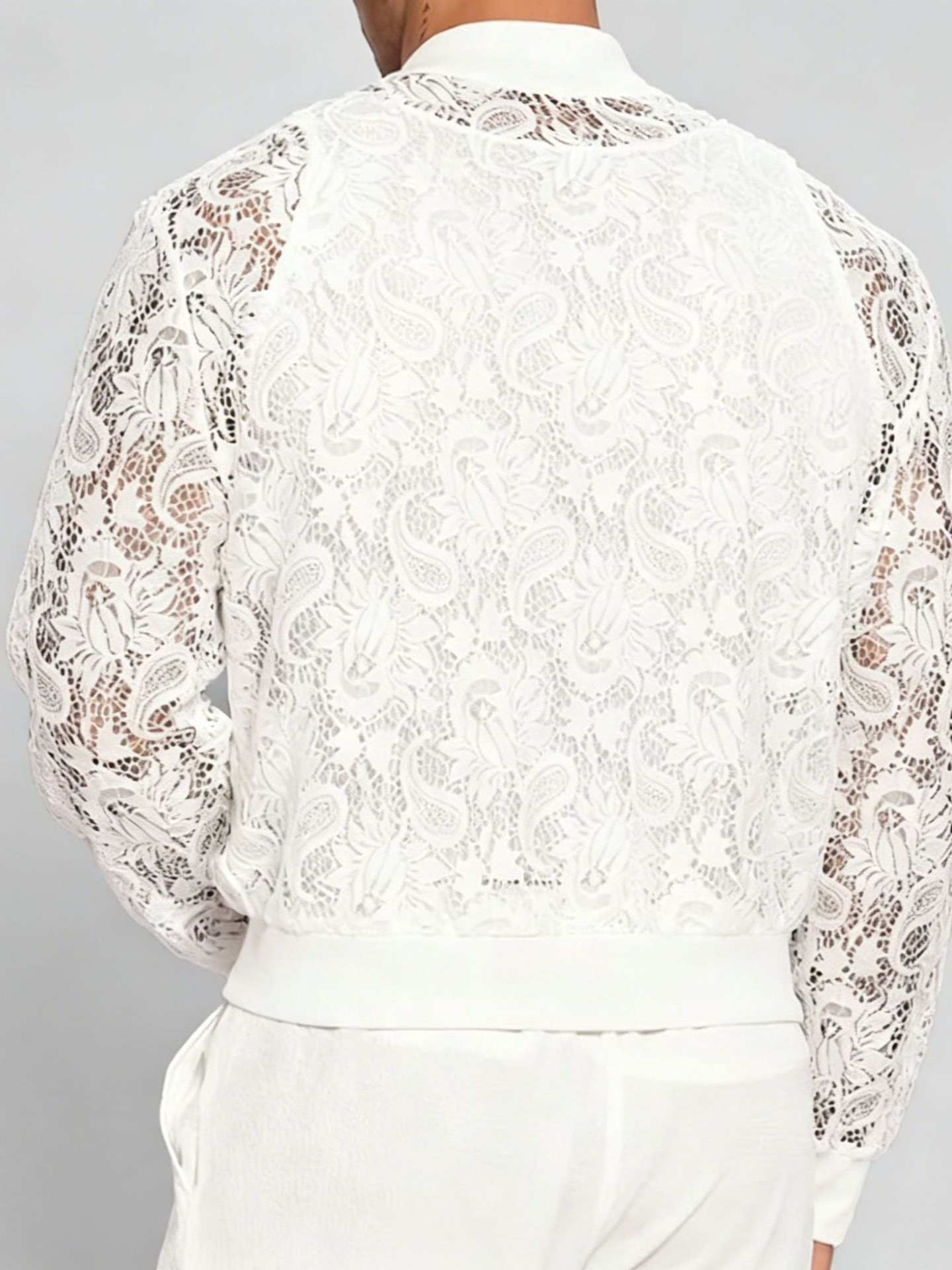 Veste en dentelle jacquard printemps-été pour hommes, style décontracté européen et américain, manteau de baseball sexy ajouré et transparent pour homme