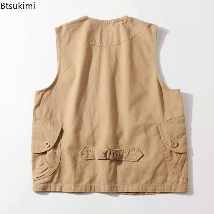 Gilet décontracté sans manches rétro pour homme, veste de travail polyvalente tendance pour homme, gilet cargo de voyage et de tir avec poches