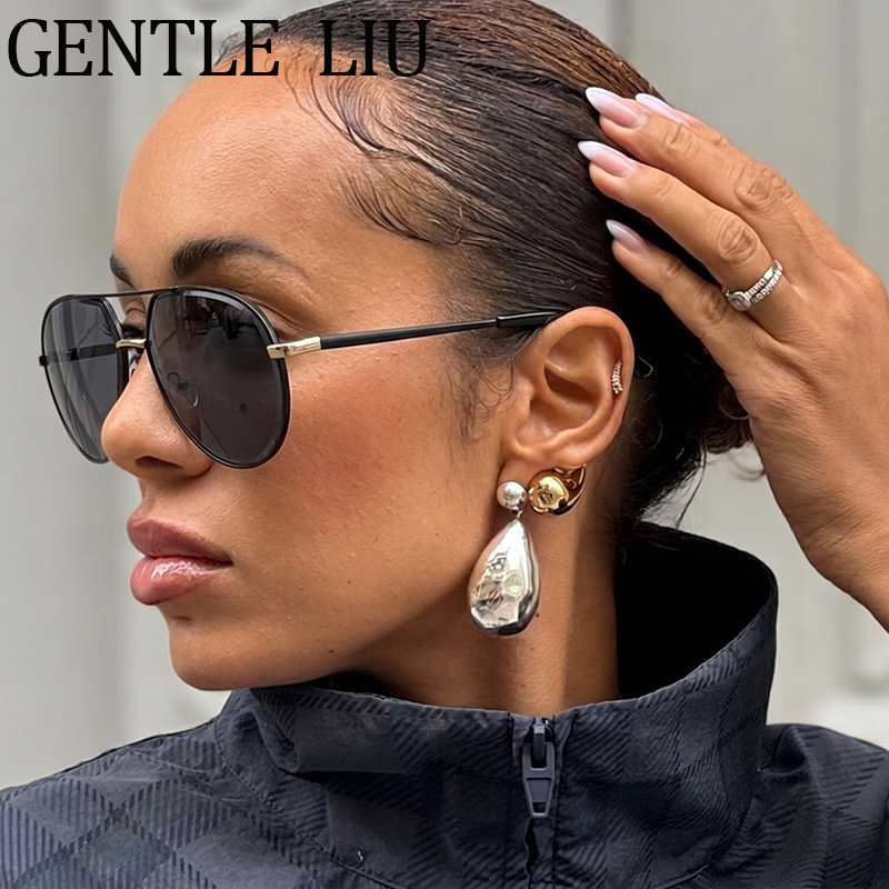 Lunettes de soleil ovales vintage pour femme 2026 – Lunettes de soleil de luxe de créateur, style pilote, double pont, surdimensionnées, pour la conduite, monture tendance