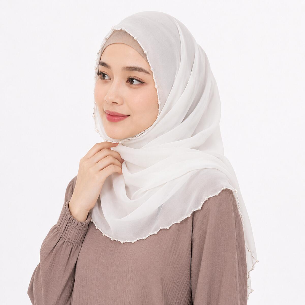 Hijab uni en mousseline de soie perlée, pashmina doux, foulard élégant et léger pour femmes musulmanes, idéal pour le quotidien.