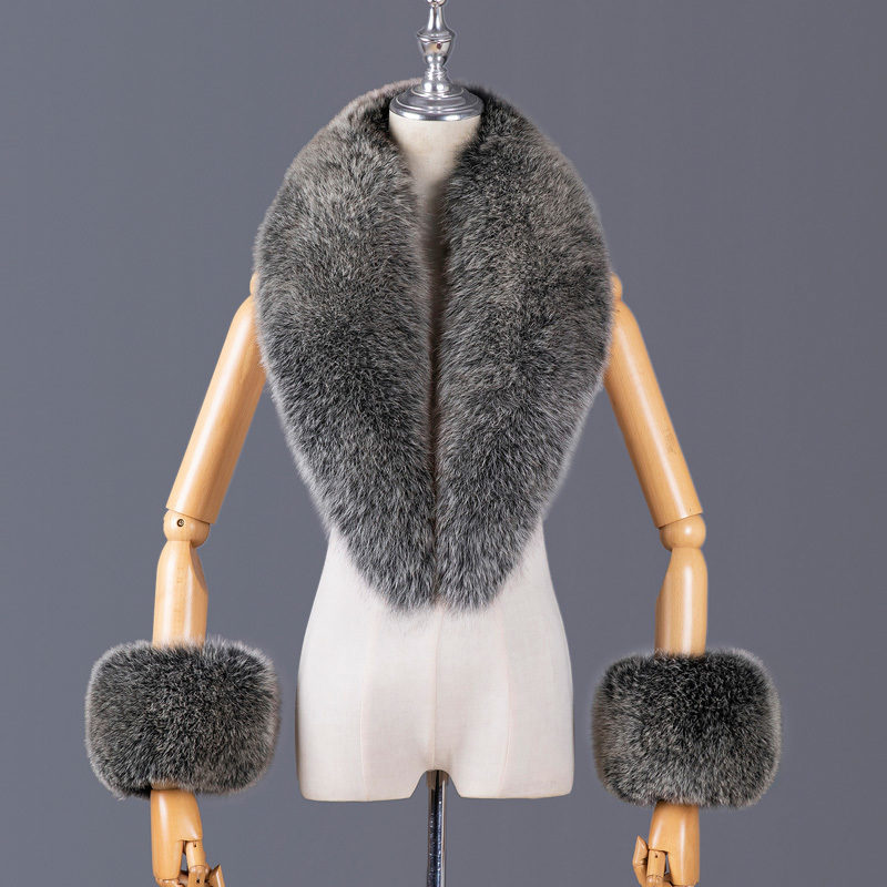 Ensemble écharpe et manchette en fourrure de renard véritable pour femme, col en fourrure naturelle, manteau de luxe, veste, châle, écharpes chaudes, mode