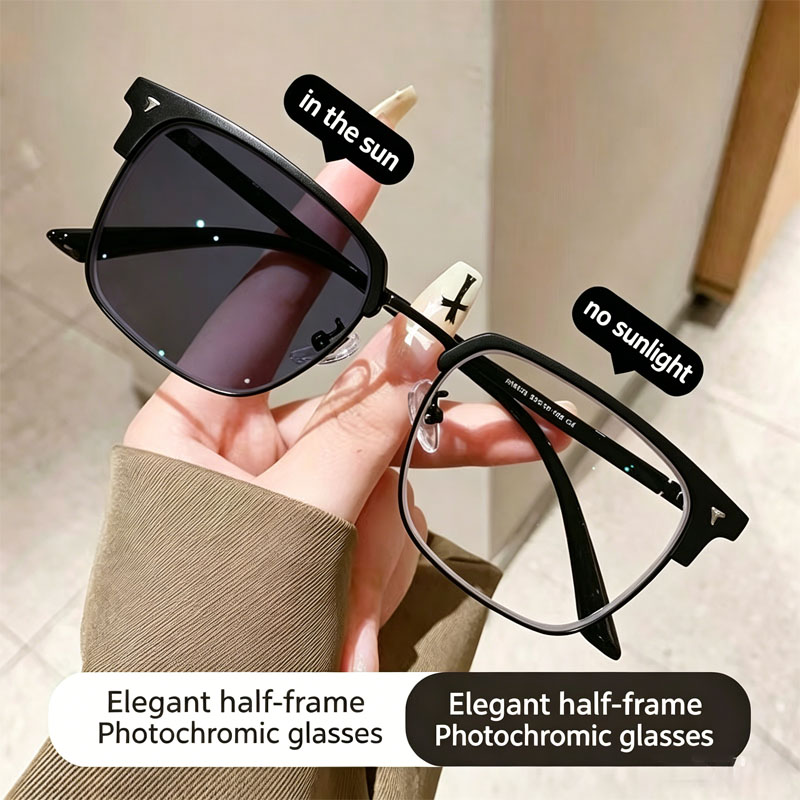 Lunettes photochromiques colorées pour hommes, monture demi-cerclée, anti-lumière bleue, pour ordinateur, avec effet de décoloration, transparentes