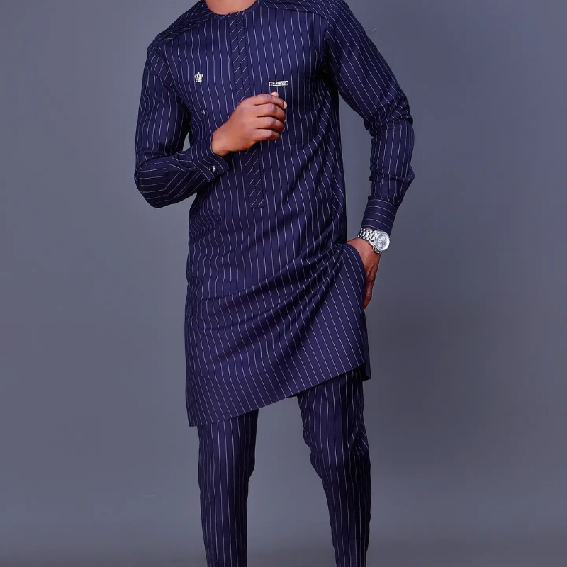 Costumes d'été africains pour hommes, chemise et pantalon à rayures, tenues de fête traditionnelles africaines, ensemble deux pièces pour gentleman