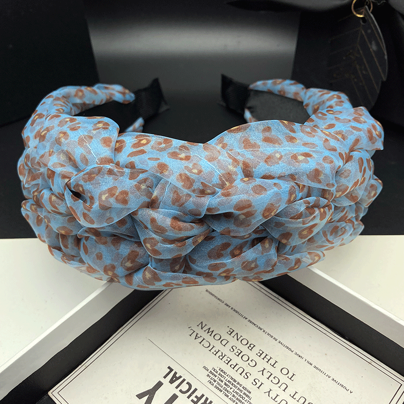 Bandeau en maille léopard français à bord large pour femme, polyvalent, en tricot torsadé, pour couvrir les cheveux blancs