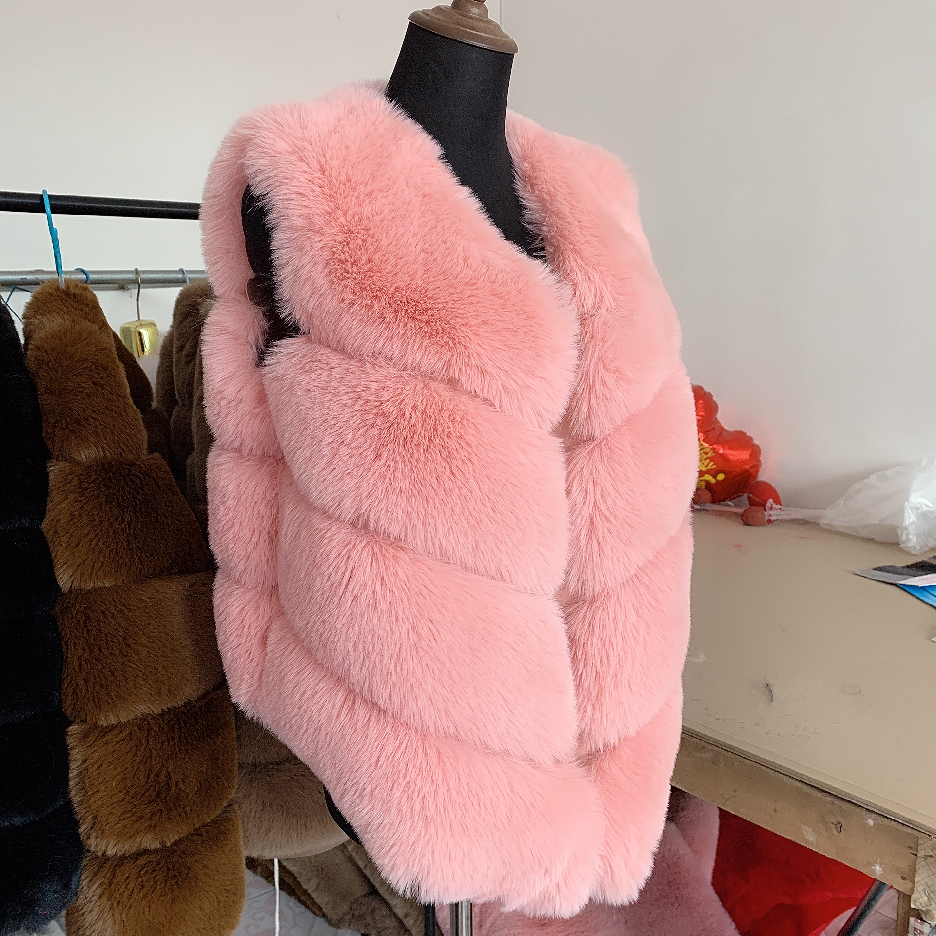 Blouse d'hiver pour femme avec fourrure, gilet en fausse fourrure, veste moelleuse, manteau épais en fourrure synthétique pour femme, gilet en fourrure