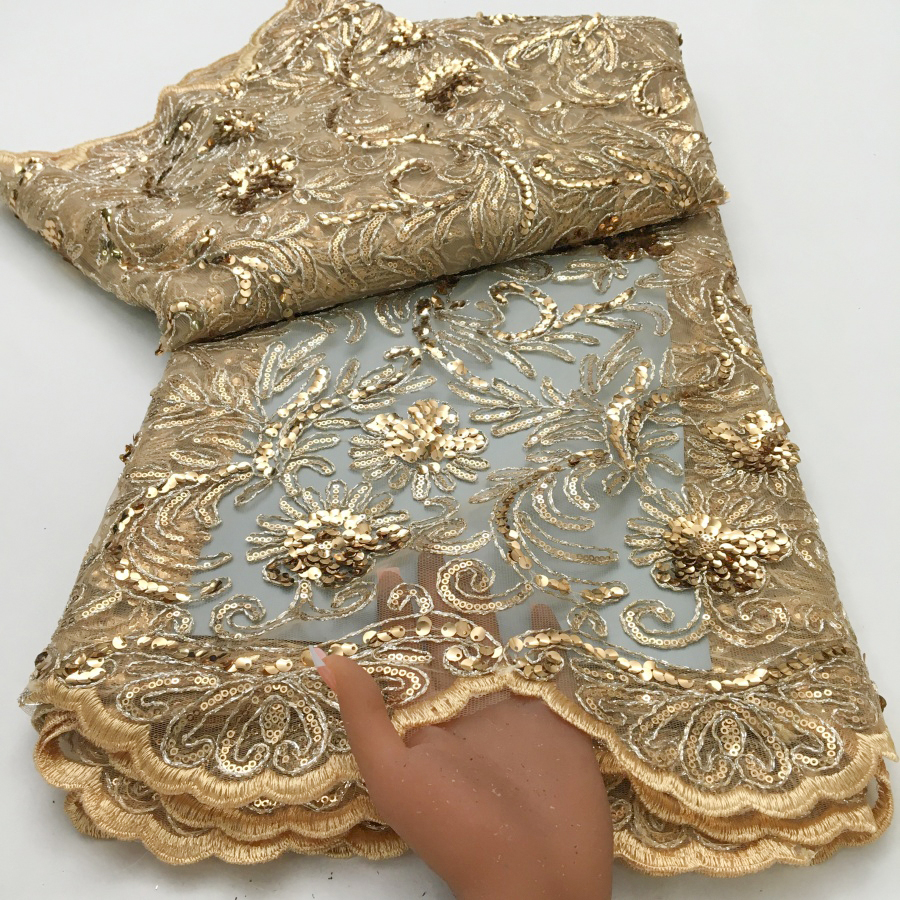 Tissu en dentelle de tulle bleu à sequins, broderie de luxe française pour robe de mariée, tissu en dentelle africaine 2026, matériau en filet de haute qualité A3812
