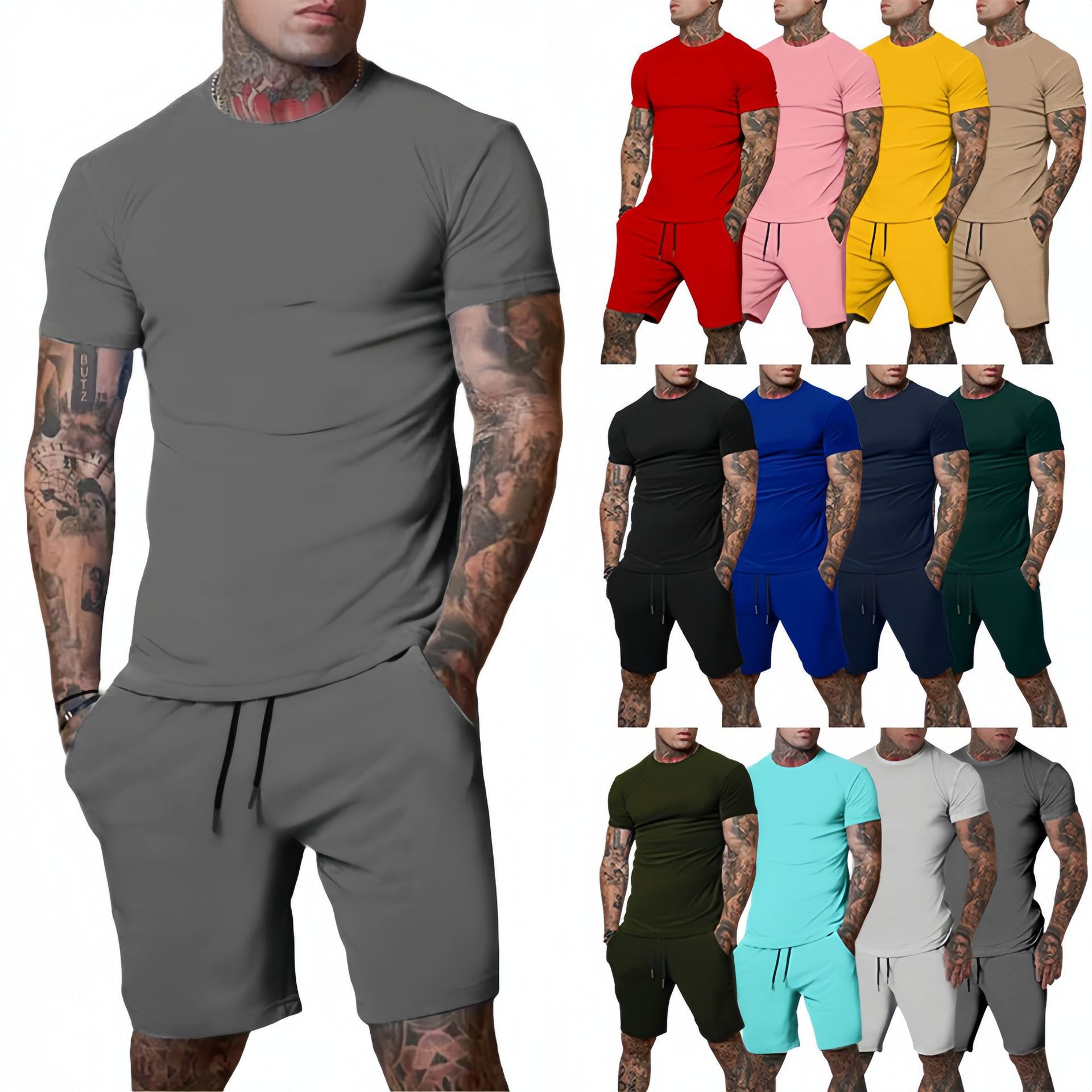 Ensemble de sport d'été décontracté et tendance pour homme : T-shirt respirant et short – Survêtement deux pièces décontracté et stylé