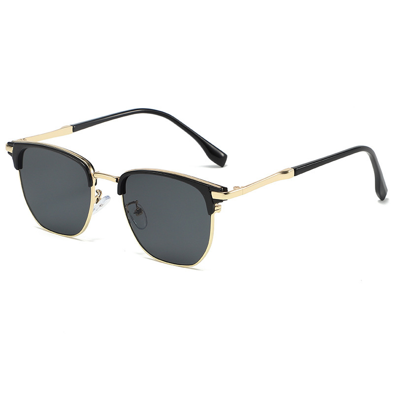 Beaux lunettes de soleil demi-monture personnalisées, Design rectangulaire rétro, verres noirs et gris, lunettes de soleil résistantes aux UV