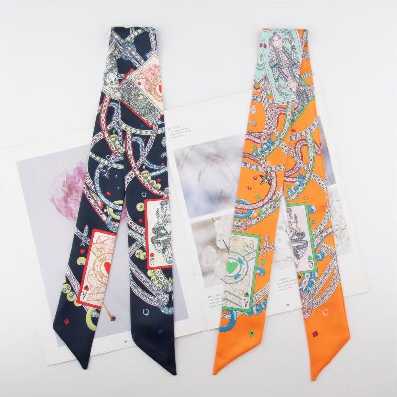5*90 cm échecs et carte français polyvalent foulard en soie bandeau féminité attaché sac ruban Streamer bandeau arc cheveux accessoires