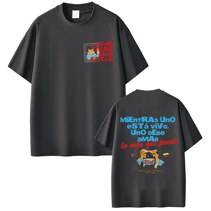T-shirt Rapper Bad Bunny Debi Tirar Mas Fotos DTMF Tour imprimé pour hommes et femmes, T-shirt en coton, vêtements pour hommes