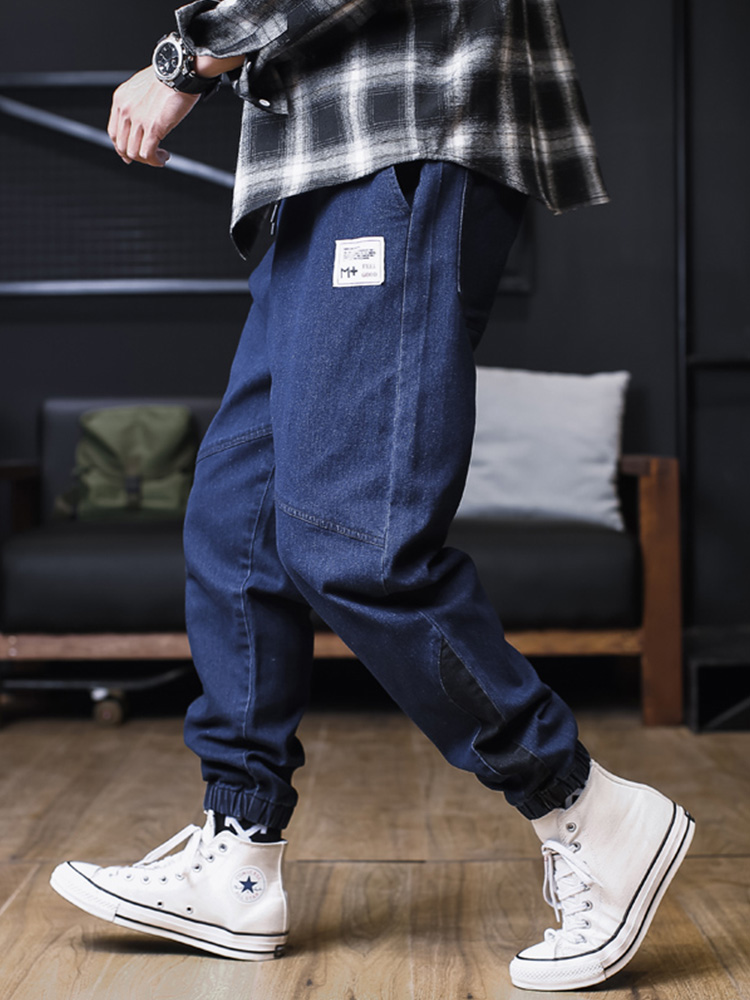 Jean grande taille pour hommes, jogging ample, Streetwear, sarouel, pantalon Cargo, longueur cheville, en Denim