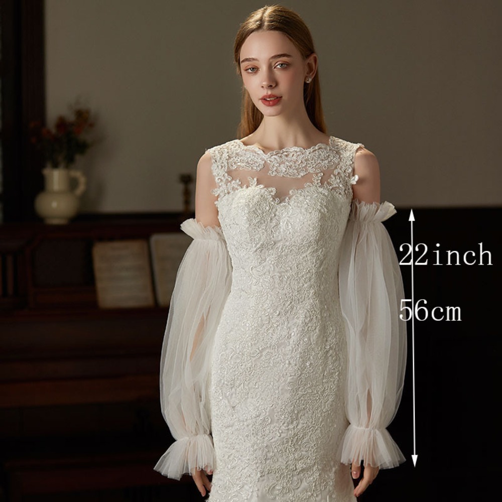 Manches de bras de mariée en fil élégant, dentelle plissée, respirantes, manches longues de mariage, manches fines en forme de lanterne détachables pour femmes