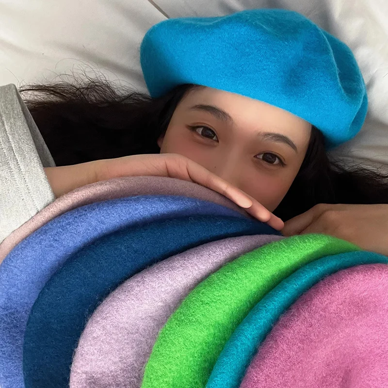 Bérets en laine rétro élégants pour femmes, Style artiste français, bonnet chaud d'hiver, béret uni, couleur unie, casquettes d'automne assorties