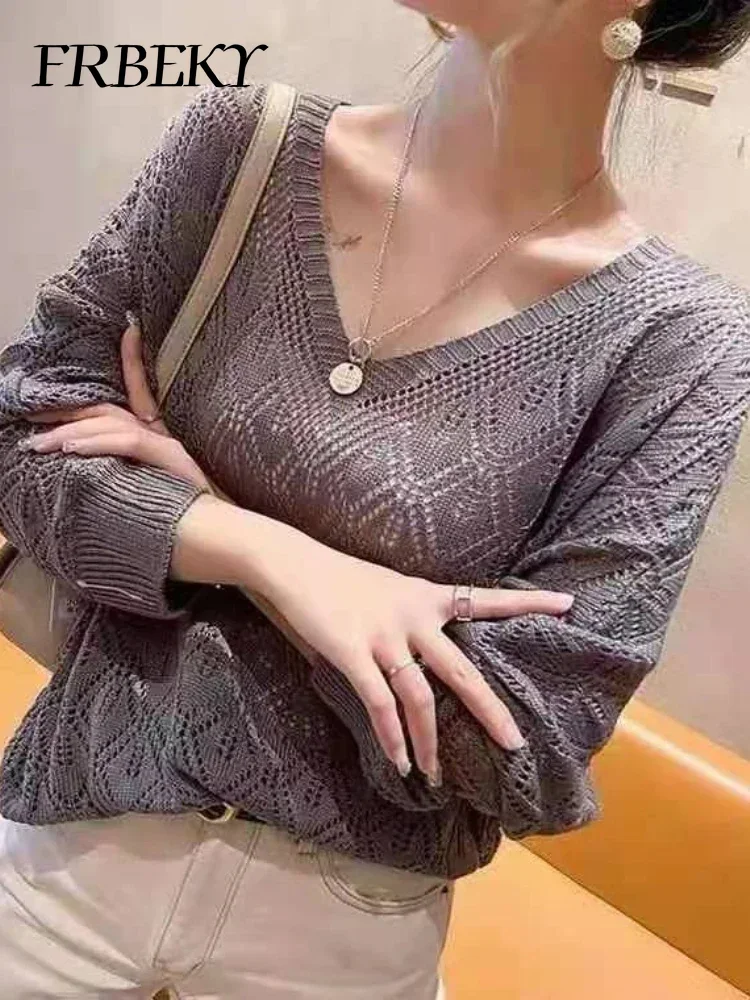 Pull femme mode col en v Crochet creux tricot pull automne mince ample chauve-souris chemise court paragraphe dames hauts pull coréen