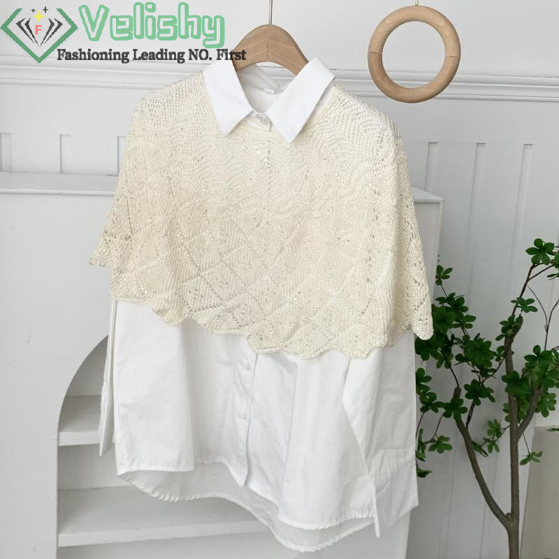 Châle tricoté en soie glacée pour femmes, léger, ajouré, Design à la mode, couverture d'épaule à paillettes, enveloppe de tête sur l'épaule, été