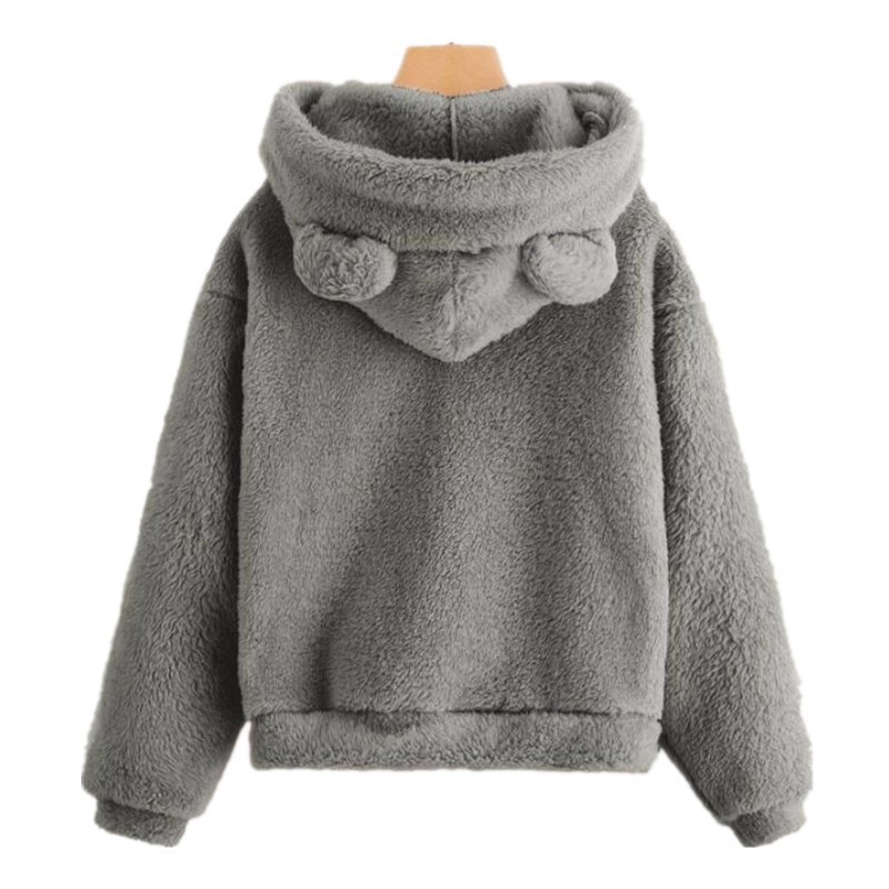 Hauts à capuche pour femmes Automne Hiver, Sweat-shirt à capuche oreilles de lapin à manches longues, en peluche mignon et chaud, style décontracté 2026