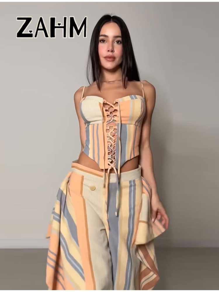 Ensemble jupe et haut à pois sexy pour femme, débardeur à volants et col bateau, jupe plissée taille empire, tenue de plage pour les vacances d'été 2026