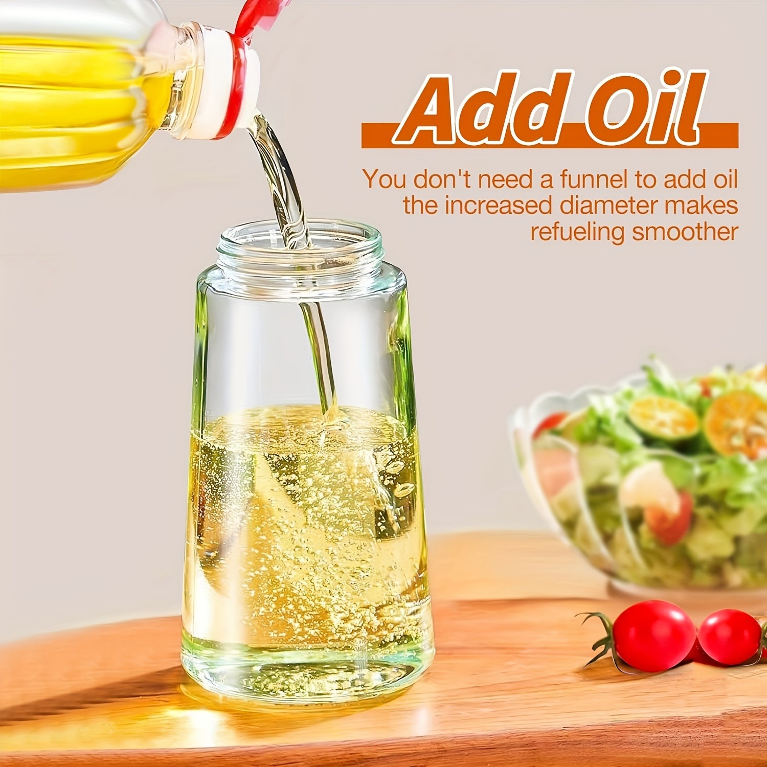 Bidon et injecteur d'huile 2-en-1 de 470 ml, pour huile d'olive, adapté à la cuisson, à la friteuse à air, aux salades, au barbecue (blanc)