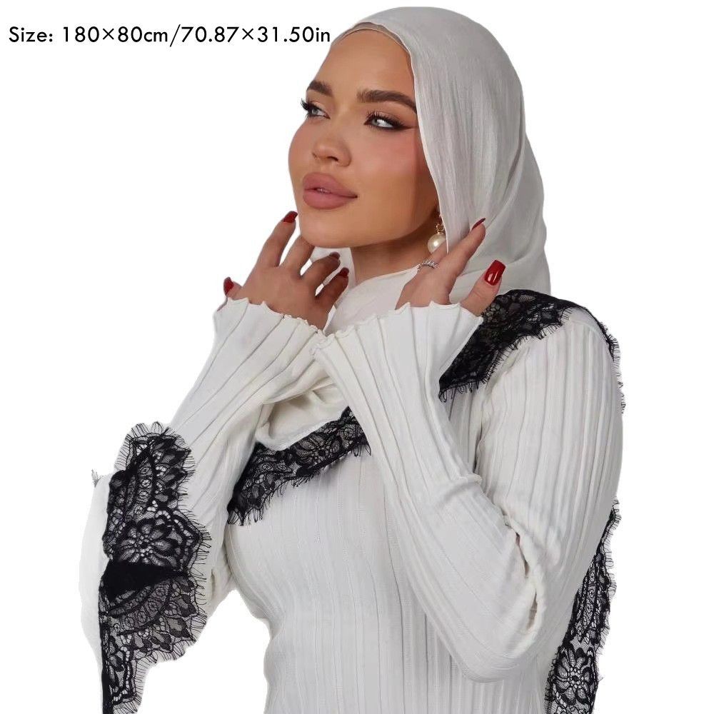 Nouveau turban instantané musulman avec bordure en dentelle, en coton respirant, couvre-tête intégral, couleur unie, foulards pour la tête