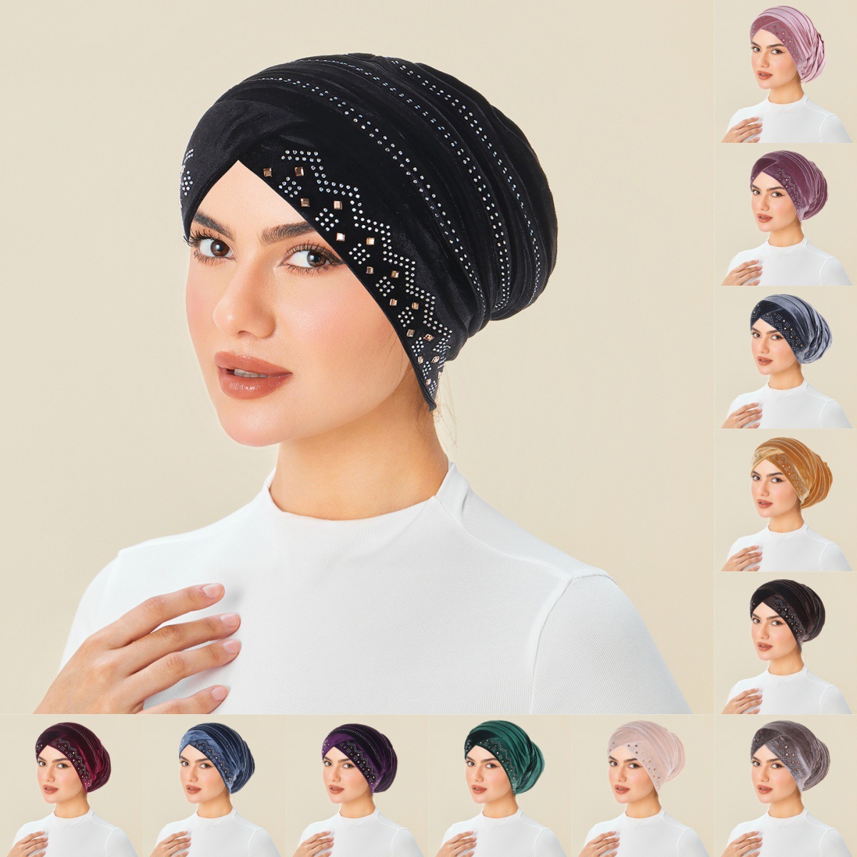 Chapeau Turban brillant de luxe pour femmes, bonnet à strass, casquette de chimio, foulard musulman, enveloppe de cheveux, couvre-chef Bandana