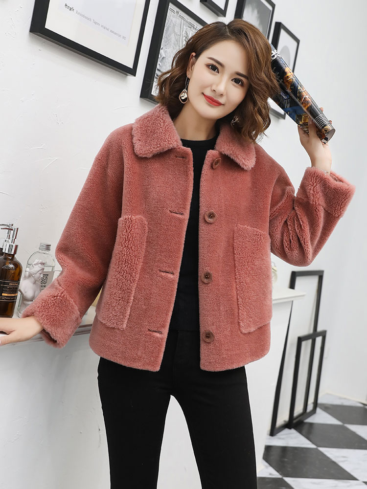 Manteau d'hiver en vraie fourrure de mouton pour femme, en véritable laine, col rabattu, chaud, veste de cisaille