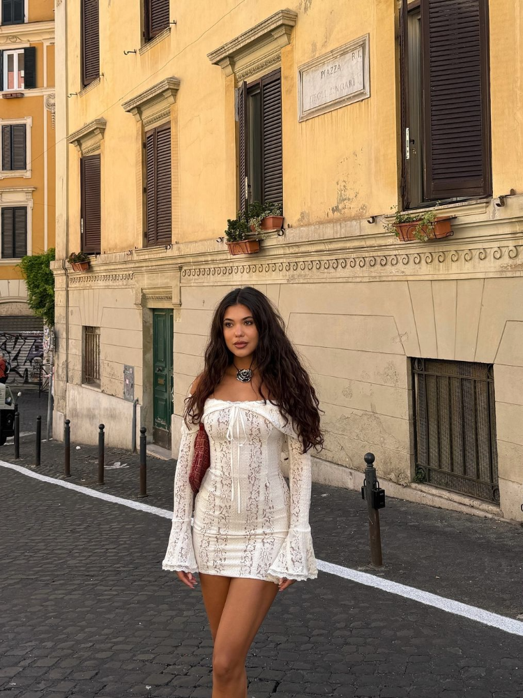 Robe de Soirée Transparente à Lacets pour Femme, Tenue Sexy, Ajourée, Manches Évasées, Enveloppée sur la Poitrine, Bord de Mer, Été 2024