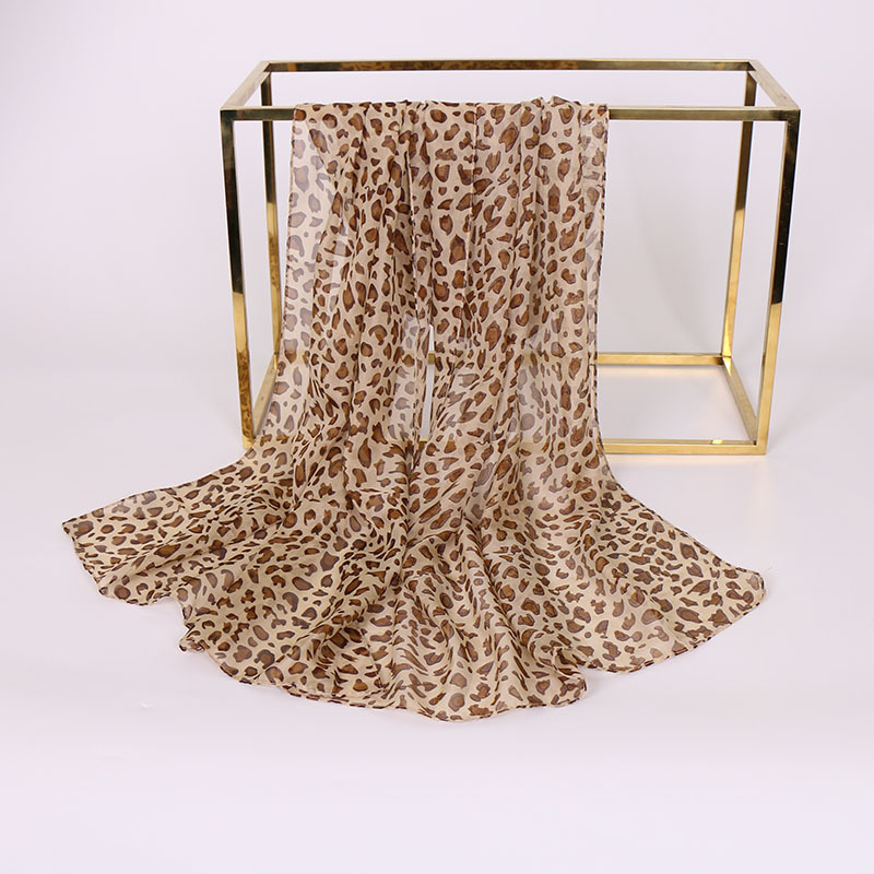 Écharpe en mousseline de soie à motif imprimé léopard pour femmes, écharpe en soie de Simulation, longue gaze légère, châle à la mode, Hijab