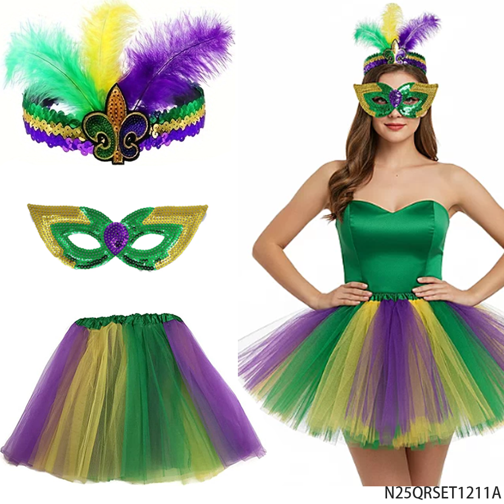 PESENAR Mardi Gras ensemble de costumes plume bandeau paillettes masque Tutu jupe accessoire de fête