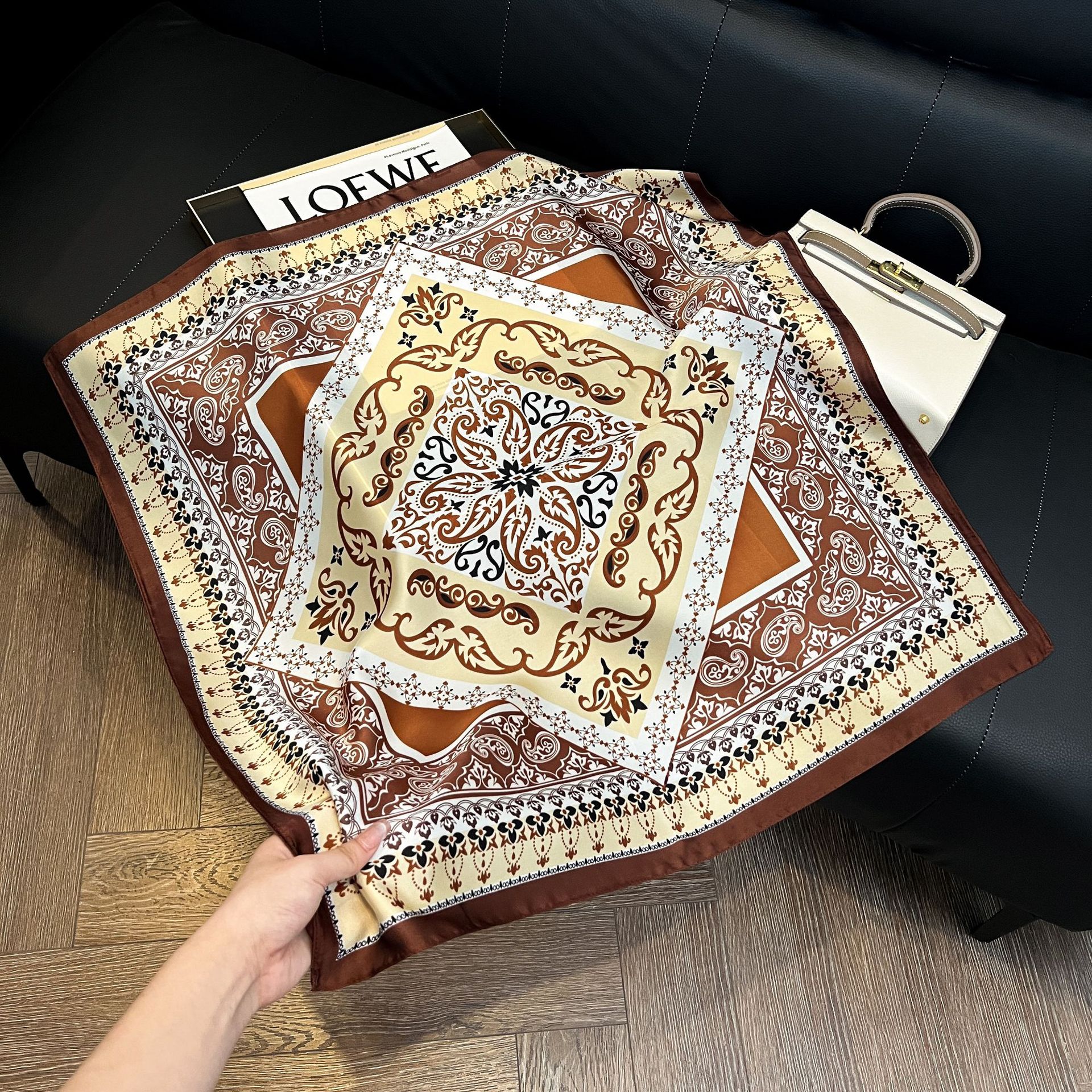 Foulard carré de luxe en Satin doux pour femmes, 70x70cm, imprimé Floral, Foulard, Bandanas, cheveux, cravate fine, châles Hijab