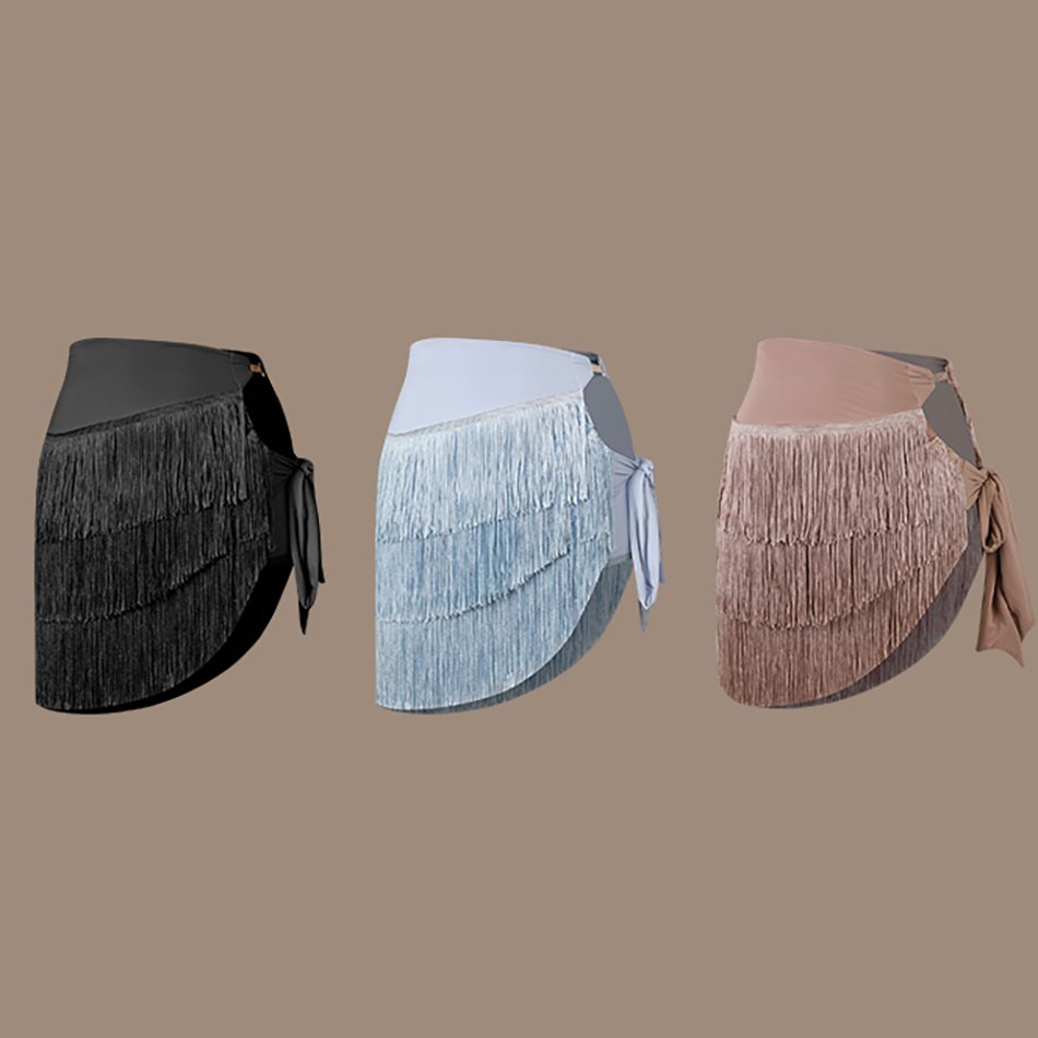 Jupe de danse latine pour femmes, franges denses, découpes, bretelles à nouer, glands professionnels, Design, vêtements de danse avec pantalon intégré, 25086
