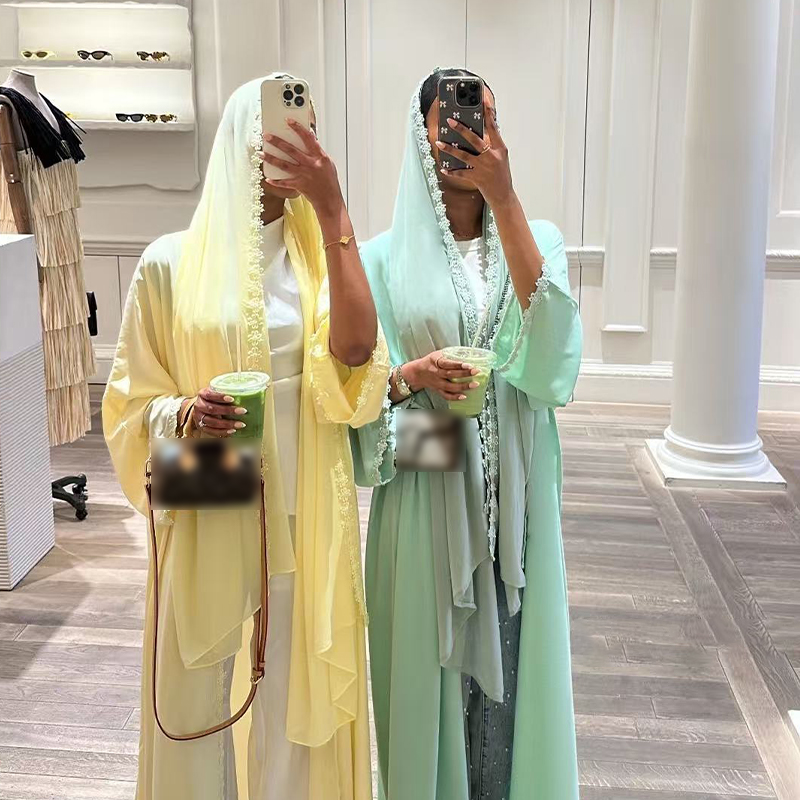 Ensemble Abaya Hijab pour Femmes, Robe en Dentelle, Jalabiya, Robes de Fête du Ramadan, Cardigan Musulman, Robe Marocaine, Abayas de Dubaï, Kaftan, Vestidos