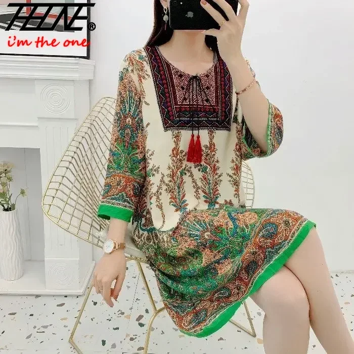 Robe Indienne à Imprimé Floral pour Femme, Vêtement Éducatif, Vintage, Décontracté, Style Coréen, Broderie de Plage, Pompon, Été, Stock