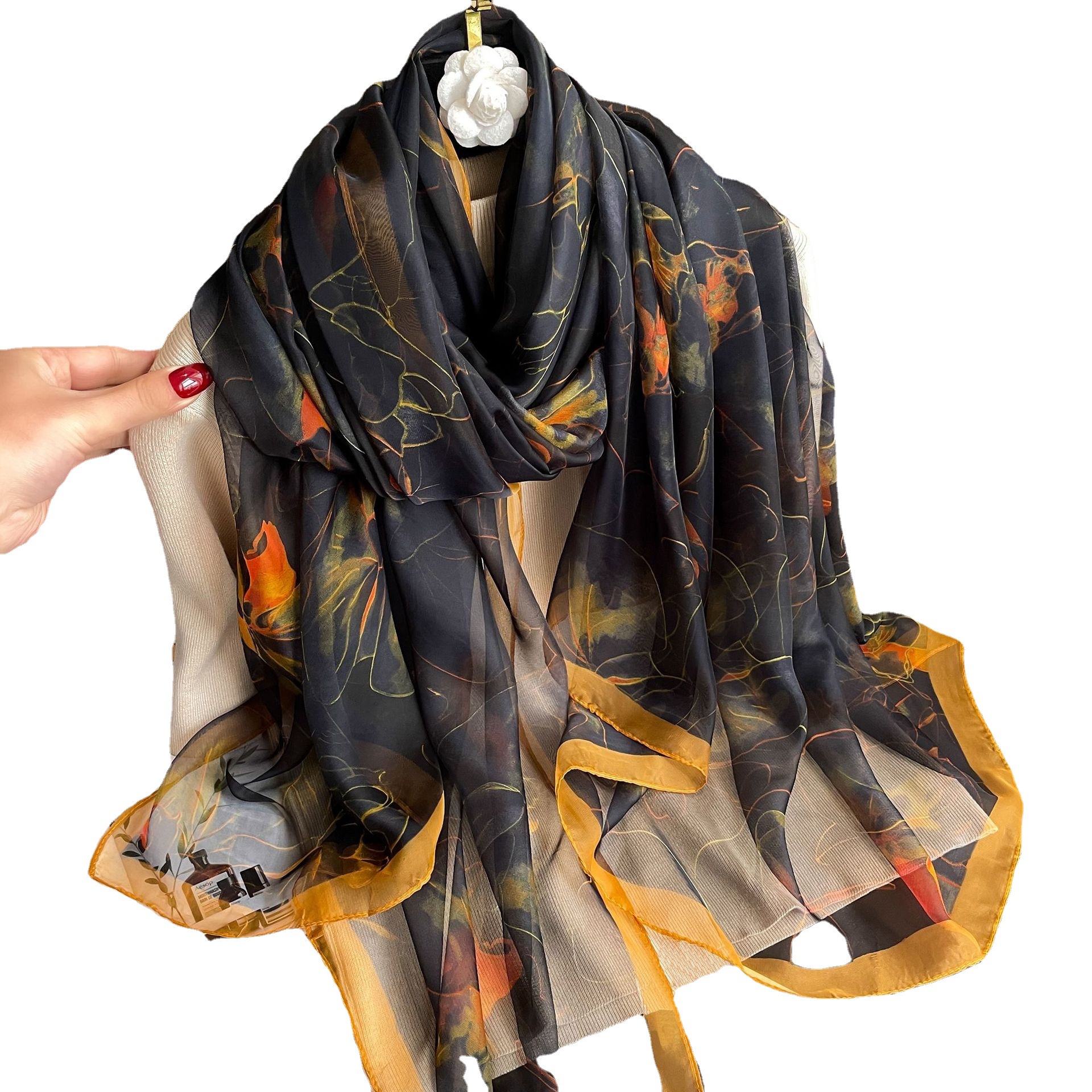Foulard en soie Foulard femme bandeau luxe Hijab femmes doux chaud Pashmina plage foulards Echarpe châle grand enveloppement Echarpe Bandana