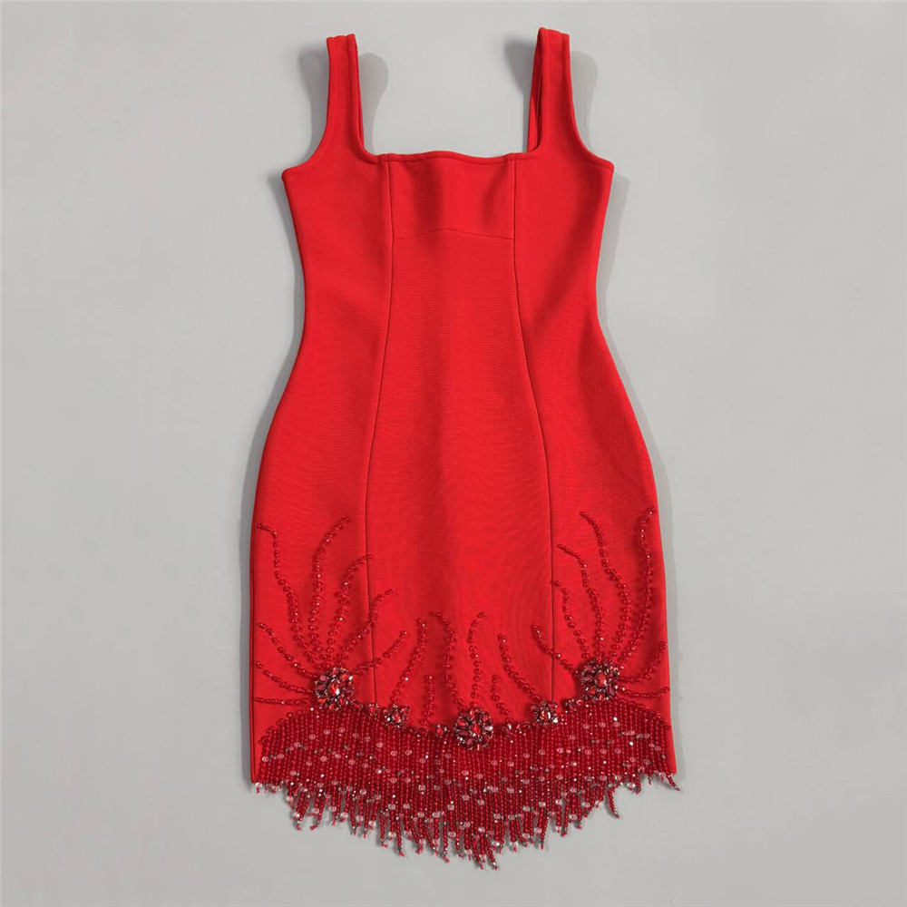 Femmes Sexy sans manches robe de pansement mode perles gland vêtements Club fête robes moulantes
