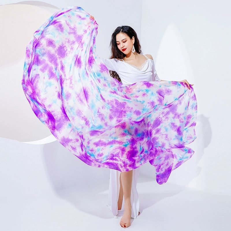 Mejance cravate colorant Texture légère voile de soie châle Performance danse du ventre écharpe femmes Costume accessoire ouverture danse voiles 250 cm