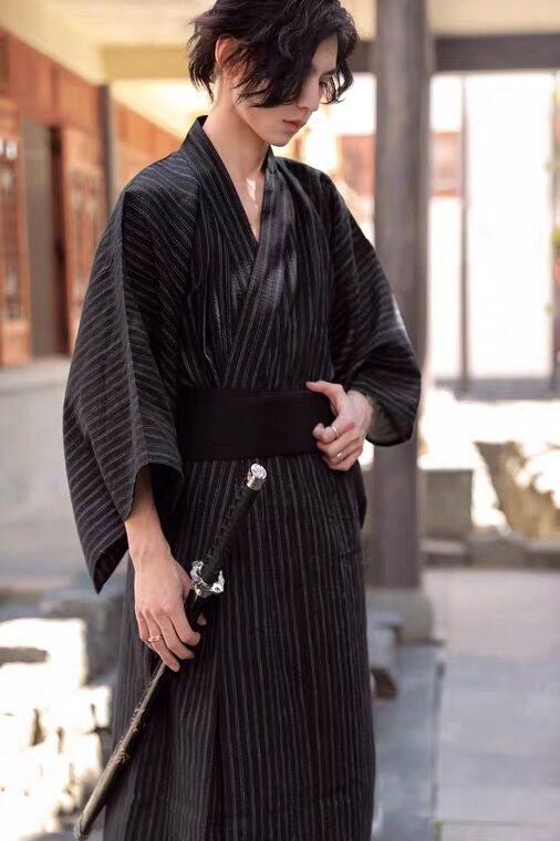 KIMONO YUKATA-Ensemble de pyjamas 95% coton pour hommes, robes longues avec ceinture, vêtements de nuit masculins, peignoir japonais traditionnel, mode d'été