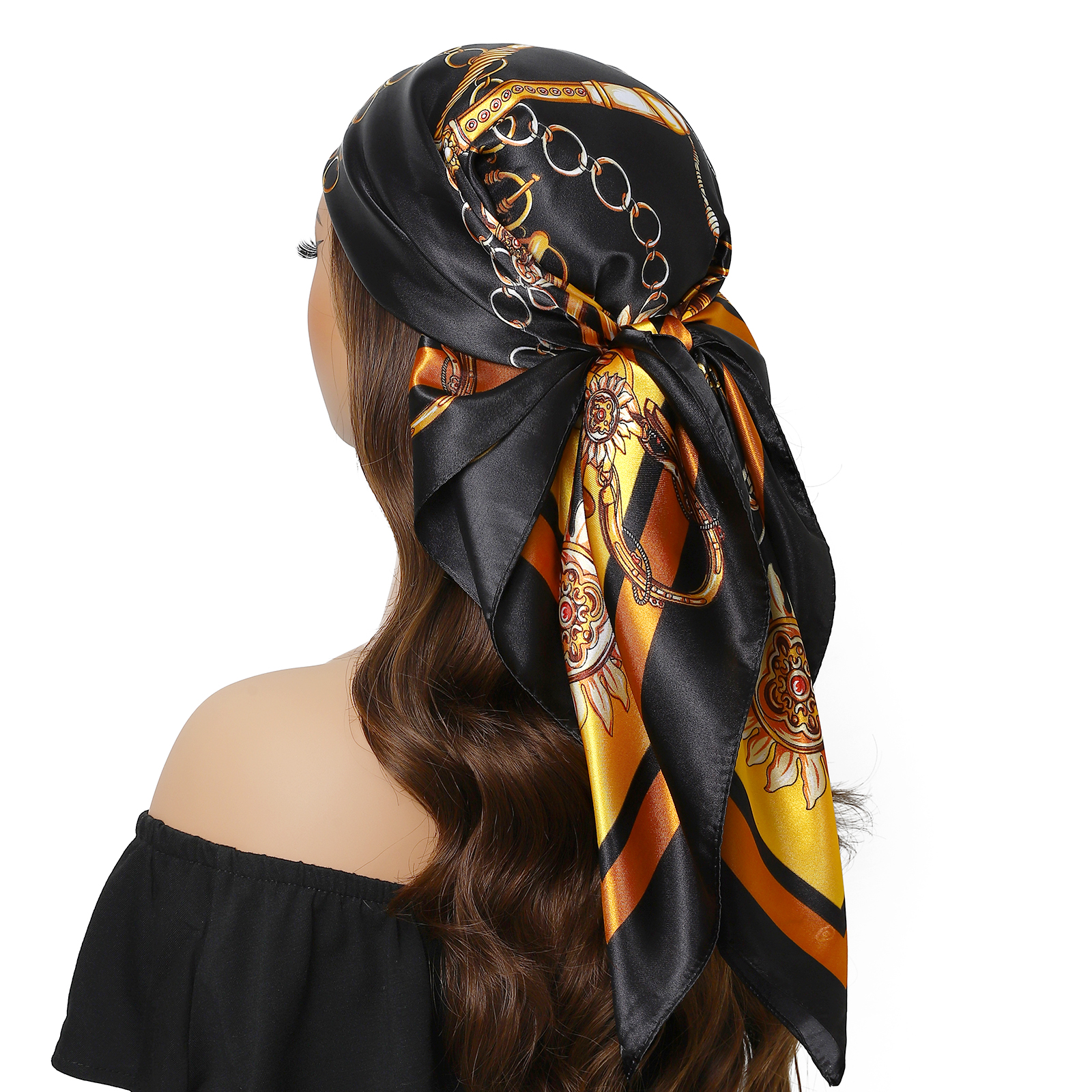 Nouveau 90*90 cm Vintage fleurs carré Foulard femmes soie châle Foulard femme impression bandeau bandeau Foulard Hijab bandes de cheveux