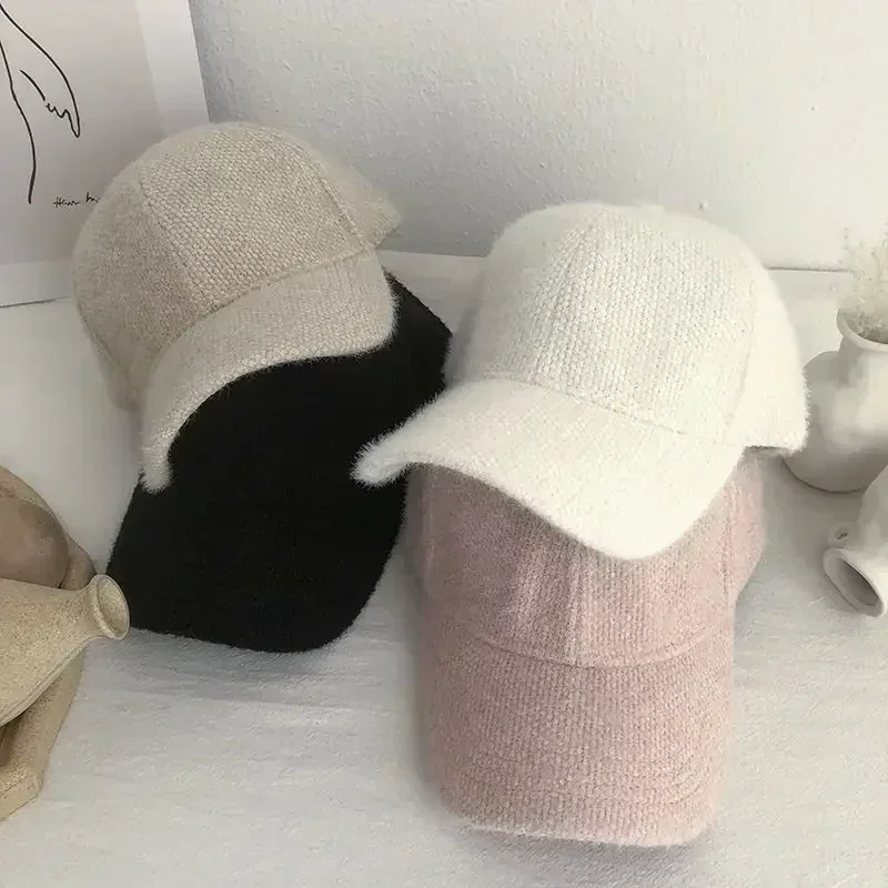 Casquette de baseball en peluche pour femme, chapeau à visière pour femme, casquette chaude, cheveux cony, blanc, noir, solide, document, automne, hiver