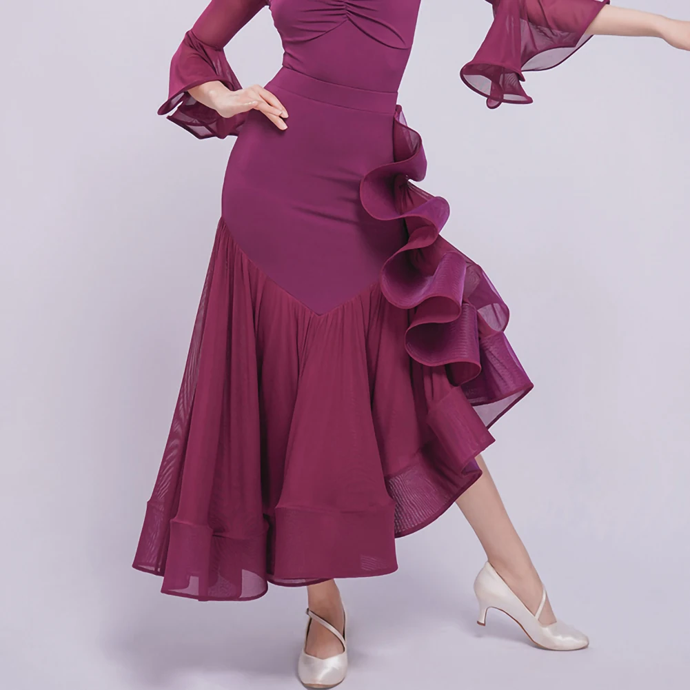 Robe de danse moderne pour femmes et adultes, Costume de spectacle de danse de salon haut de gamme, grande jupe pivotante de danse de salon