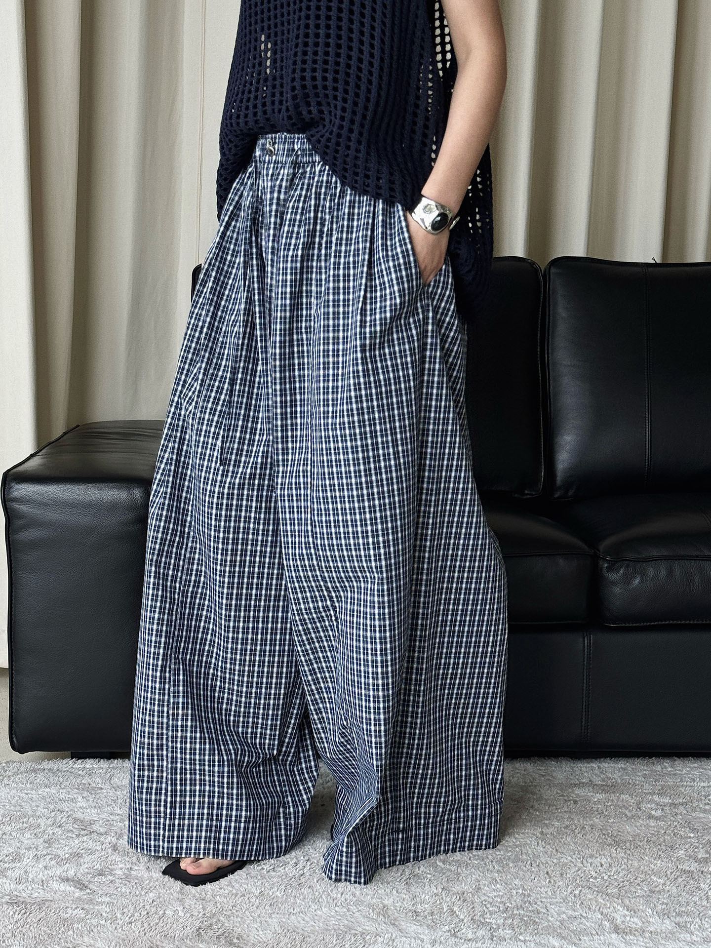 Pantalon décontracté à carreaux de style japonais pour femmes, avec cordon élastique, nouvelle collection d'été