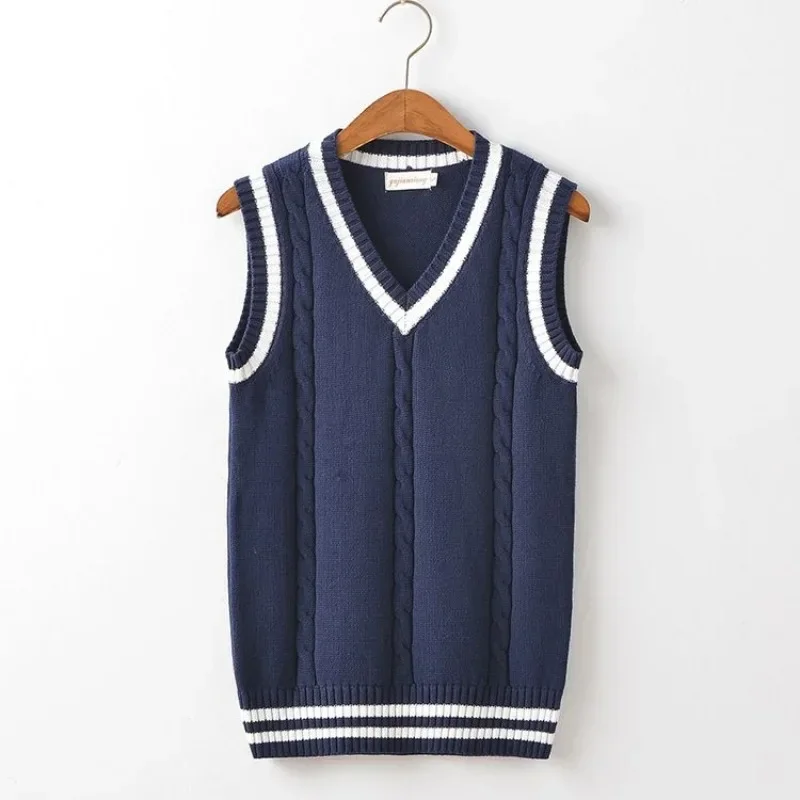 Chandails tricotés blancs rayés pour hommes, bleu, sans manches, vêtements pour hommes, col en V, gilet rouge, pulls, Sweat-shirt en coton pour cigarettes