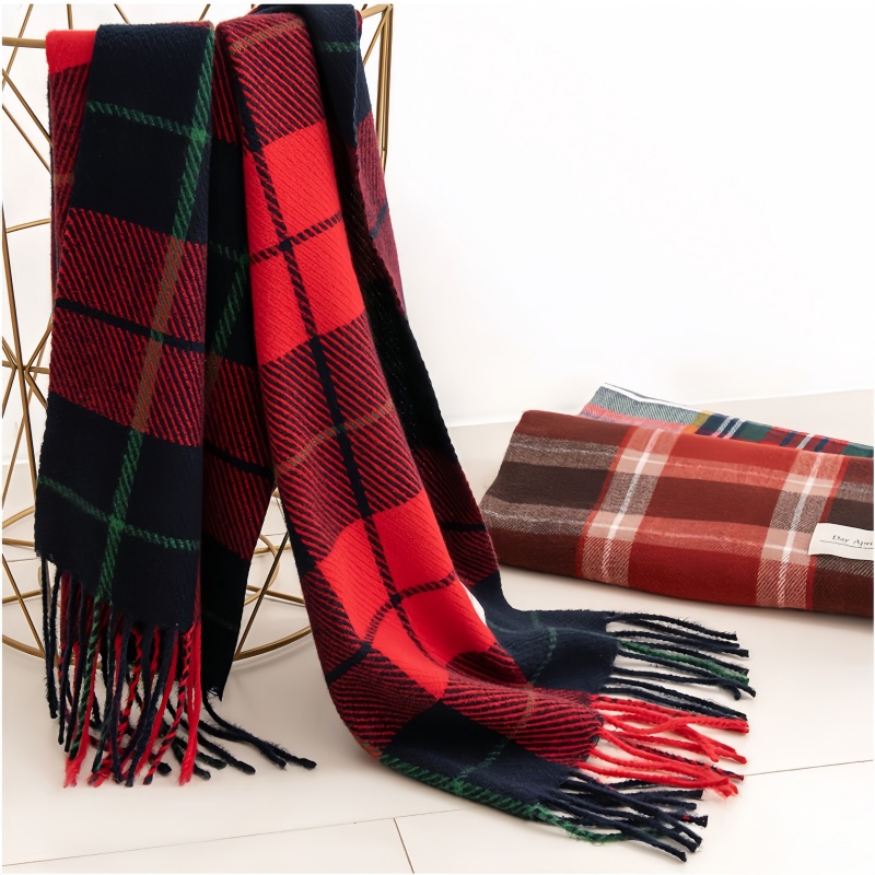 Écharpe rouge de noël pour femmes, Imitation cachemire, imprimé à carreaux, en peluche, tendance, châle chaud Premium, à pampilles