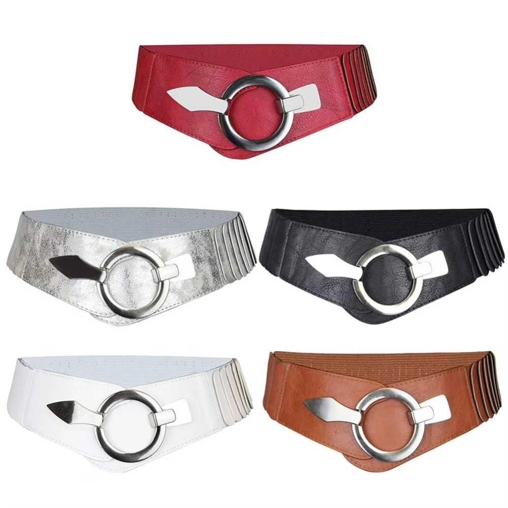 Ceinture large élastique en cuir PU pour femme, style mode en V, amincissante et polyvalente, pour robe