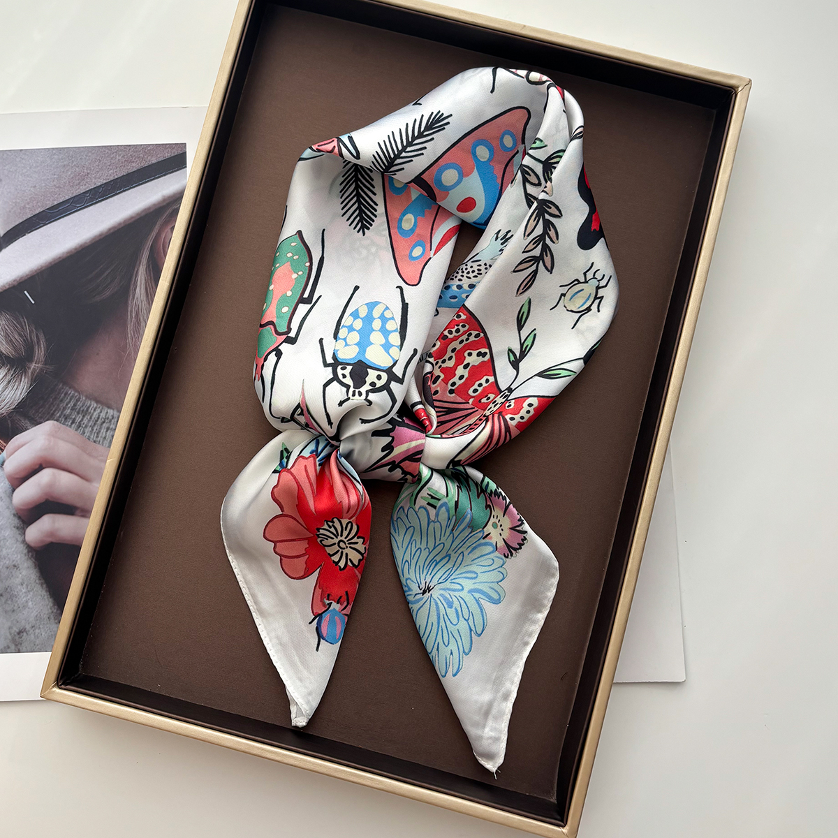Femmes Foulard carré Foulard soie Imitation imprimé fleuri Foulard Bandana Foulard dame châle foulards enveloppement tête bandeau de cheveux cravates