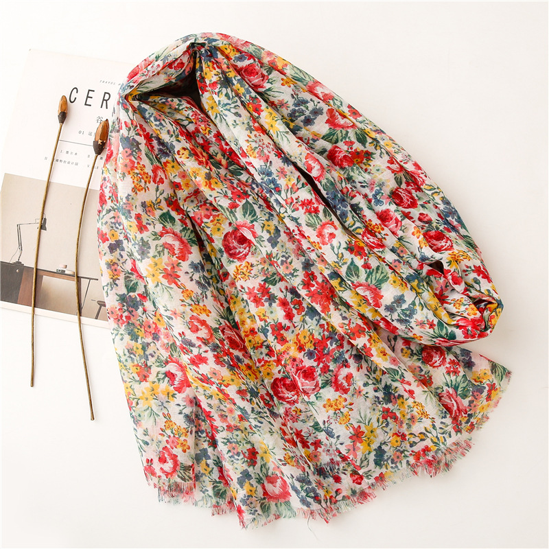 Châle en Viscose à Franges Florales pour Femme, Écharpe Imprimée, Pashmina Doux, Étole Musulmane, Hijab de Haute Qualité, 2024x90cm, 180