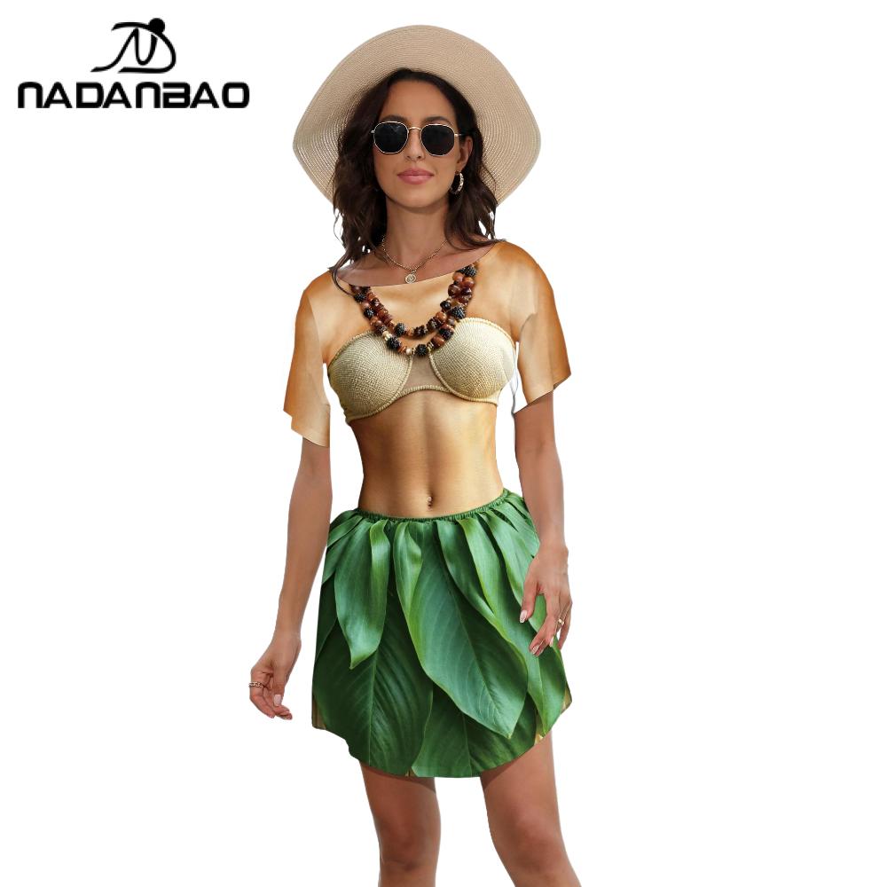 Nadanbao peau de blé corps imprimé Bikini couvrir robe femmes été à manches courtes plage chemise hawaïenne Tropical Luau robe de soirée