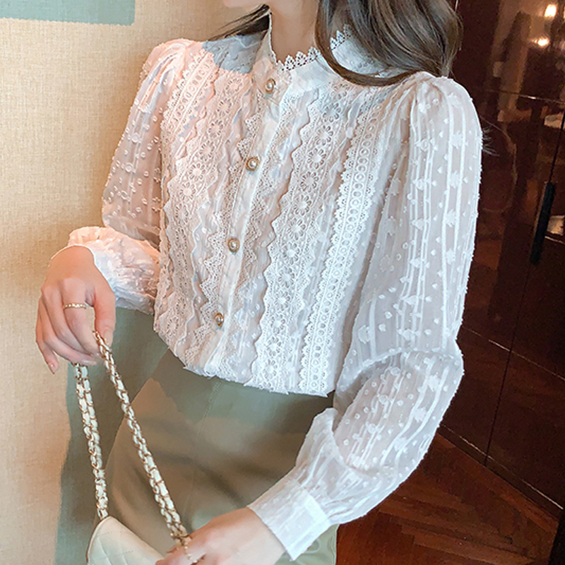 Automne femmes blanc dentelle Blouse chemise haut pour femme à manches longues Blouse femmes Blusas Mujer De Moda 2024 Blouses Femme chemises E382