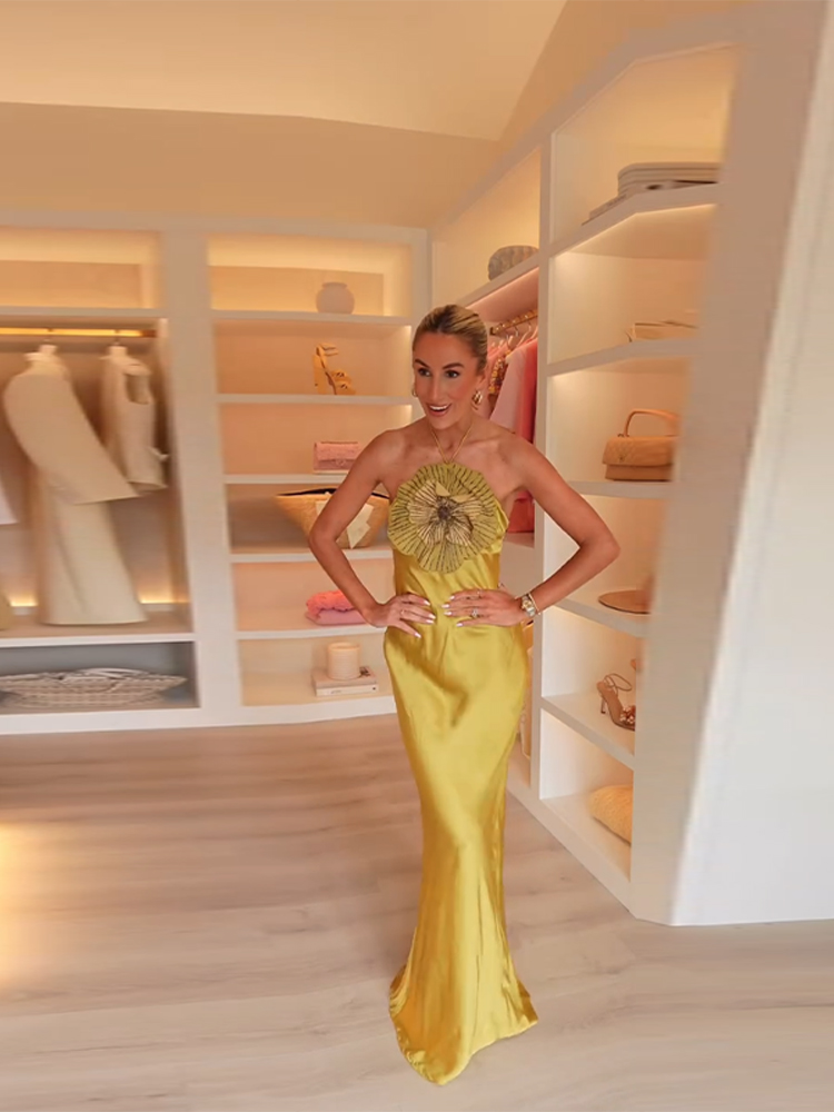 Robe de Soirée Élégante pour Femme, Robe Sirène en Satin à Fleurs 3D, Col Halter, Sans Manches, Dos Nu, Collection Été 2026, Chic et Tendance