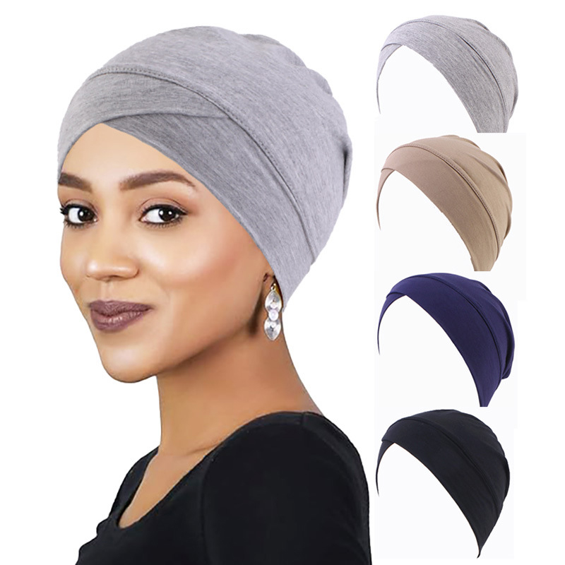Turban croisé en coton Modal pour femmes, 1 pièce, bandeau musulman, bonnet doux, sous-vêtements intérieurs, couvre-chef, Hijabs, casquette de chimio pour dames
