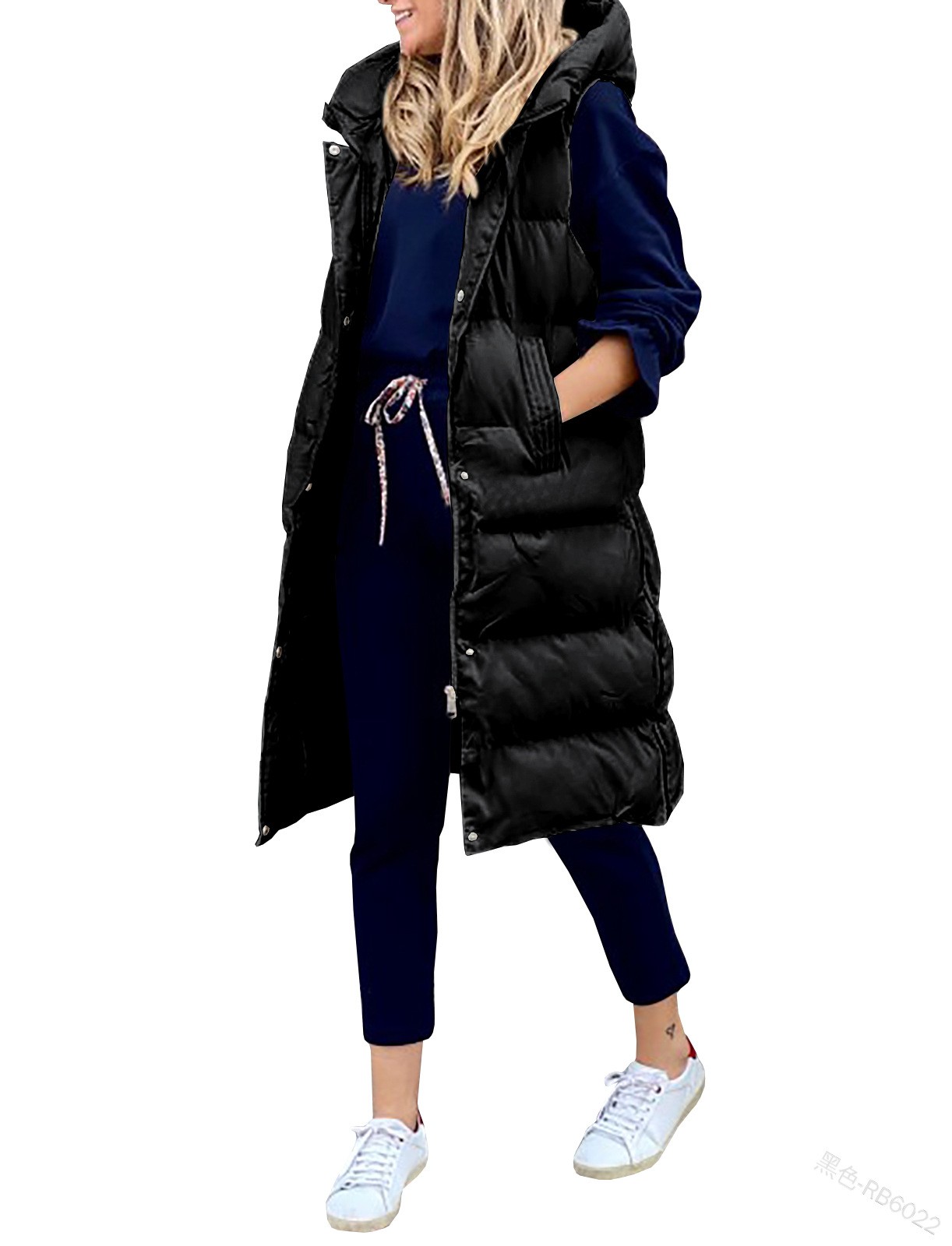 Femmes manteau Long gilet avec capuche automne hiver sans manches chaud coton vers le bas manteau gilet matelassé gilet doudoune vêtements d'extérieur 5XL